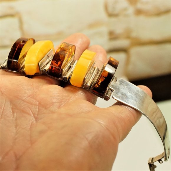 RARE BALTIC AMBER STERLING BRACELET By GLIWINSKI - Picture 14 of 16